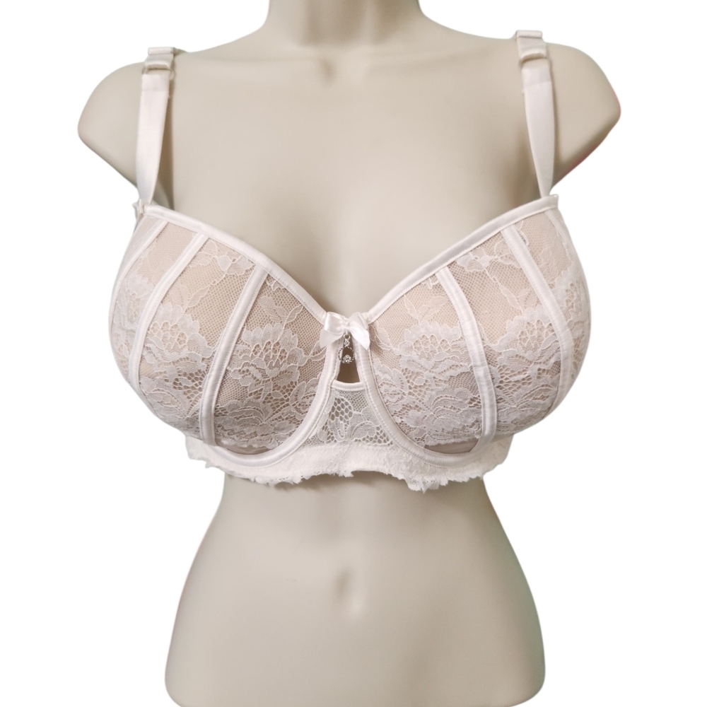 Bras N Things Elegant Lace Bethany Push Up 44D Underwire Full Coverage Cream Bra
